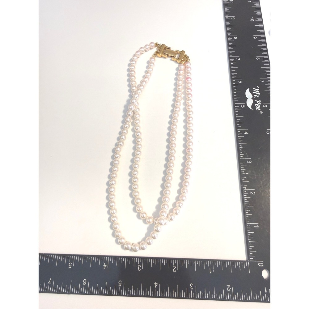 Napier Vintage Double‎ Strand Faux Pearl Necklace Gold Tone Clasp Signed 16 Inch